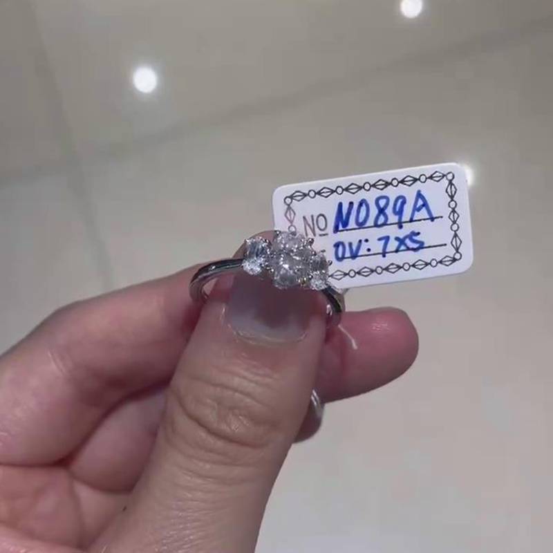 Egg shaped Three Stone Women's Ring S925 Silver Plated Platinum Customized Main and Deputy Stone Moissanite Diamonds 1.0ct